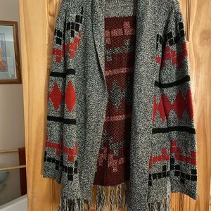 Jack by BB Dakota Gray and Red Geometric Cardigan